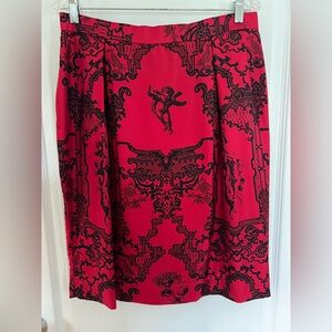 Red & black lined silk skirt
